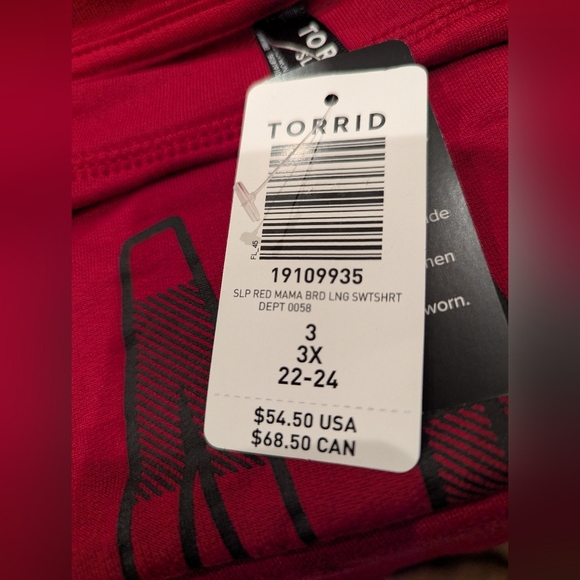 Torrid Fleece Long Sleeve Red sweatshirt, Mama Bird Size 3x - Picture 6 of 7